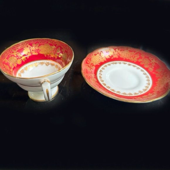 Vintage Hammersley Red / Gold Floral Teacup & Sauce - Picture 3 of 5